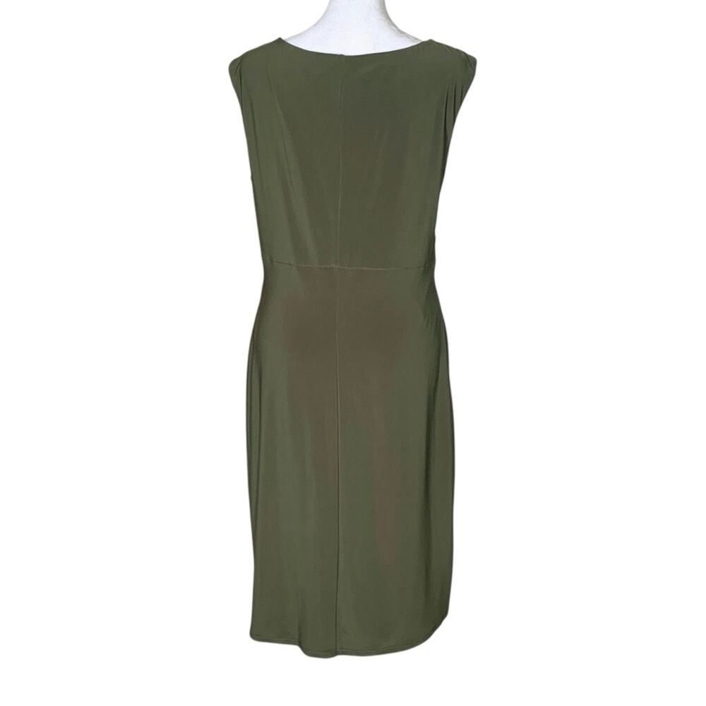 NWT Evan Picone Draped Cowl Neck Dress 12 Olive Green Goddess Ruffle Sheath - Picture 5 of 12